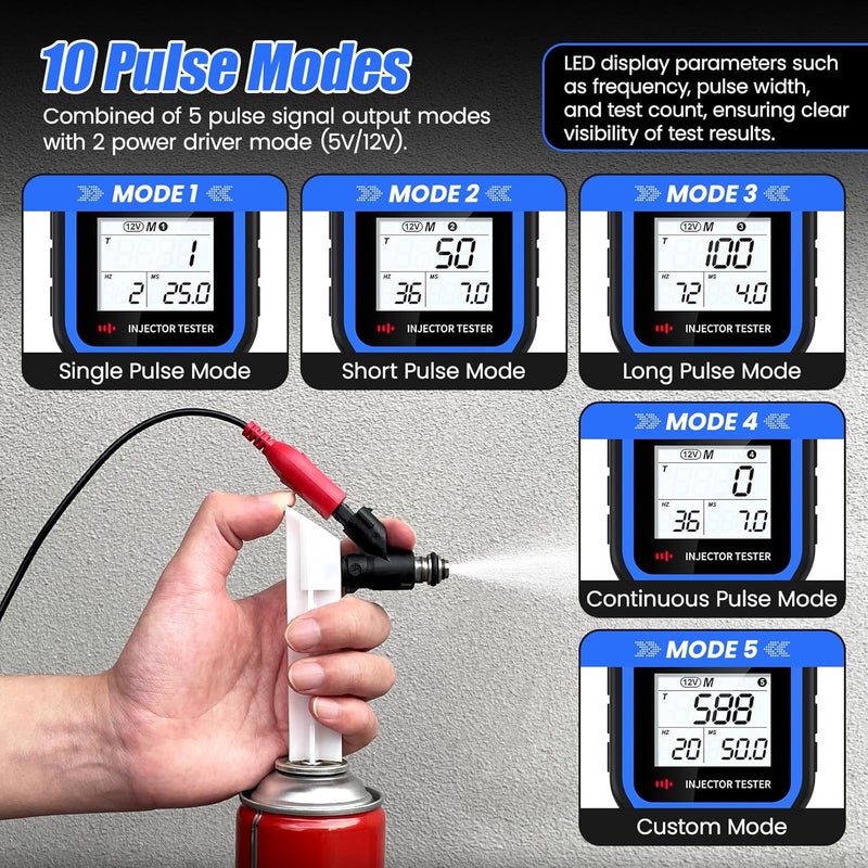 OBDResource Automotive Car Fuel Injector Tester and Adapter Kit,12V Vehicle Fuel System Diagnostic Tool with LED Display,10 Pulse Modes Injector Tester,12V/5V DC Output Power - Image 5